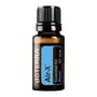 A 15 ml bottle of doTERRA Air-X Essential Oil Blend on a solid white background. The bottle is made of amber glass with a black ribbed cap and features a blue and black label with the doTERRA brand name.