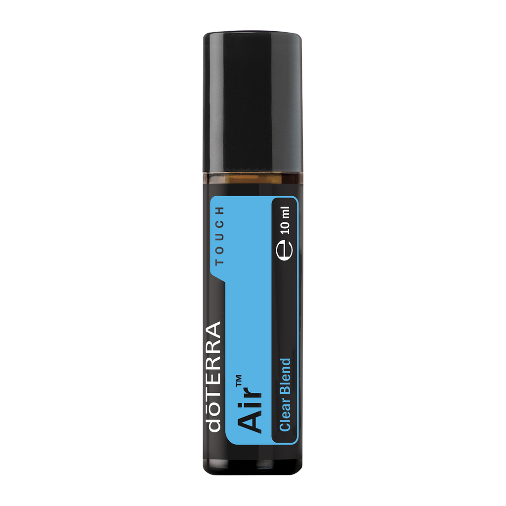 A 10 ml roll-on bottle of doTERRA Air Clear Blend essential oil on a solid white background.
