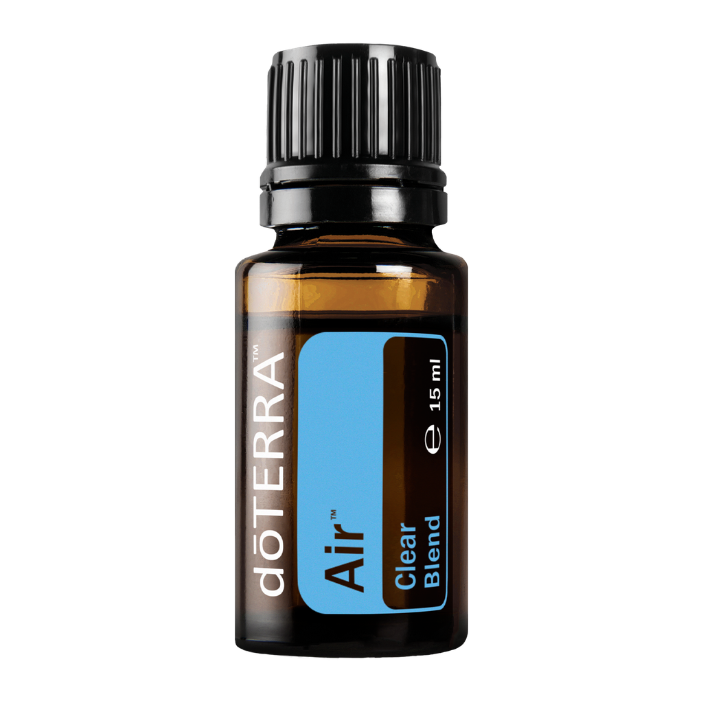 A 15 ml bottle of doTERRA Air Clear Blend essential oil on a solid white background.