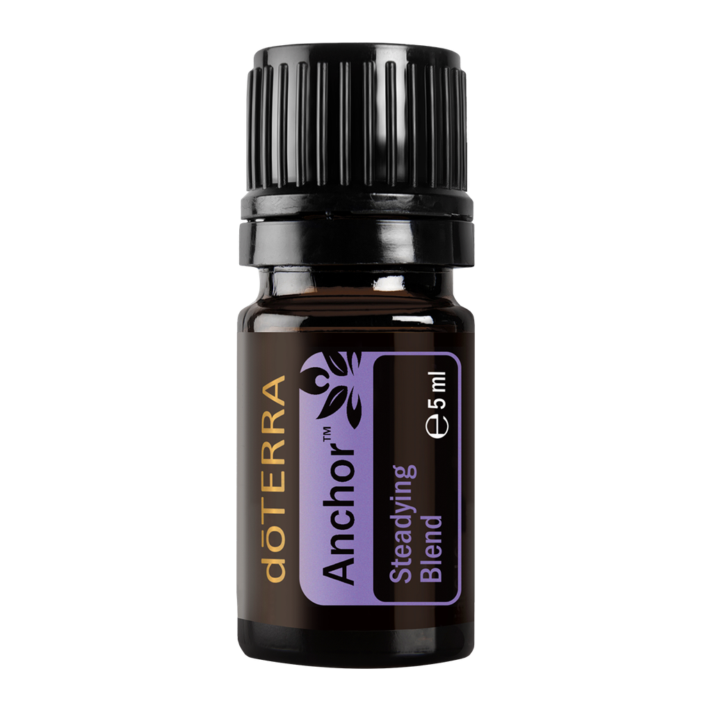 A 5 ml bottle of doTERRA Anchor Steadyng Blend essential oil on a plain white background.