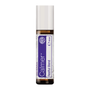 A 10 ml bottle of doTERRA Calmer Restful Blend essential oil roller on a solid white background.