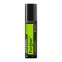 A 10 ml roll-on bottle of doTERRA Touch Forgive Renewing Blend essential oil, featuring a black cap and a black and bright lime green label.