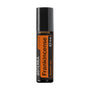 A 10 ml roll-on bottle of döTERRA Frankincense oil, featuring a black cap and a black and orange label, set against a plain white background.