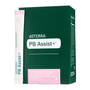 A box of döTERRA PB Assist+ food supplement, featuring a dark green box with a pink label and a single sachet standing beside it on a white background.