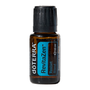 A 15ml amber glass bottle of doTERRA RevitaZen Restart Blend essential oil with a black ribbed cap and a blue and black label, shown on a plain white background.