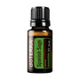 A 15 ml bottle of doTERRA Spanish Sage essential oil on a solid white background. The amber glass bottle has a black ribbed cap and a green and white label.