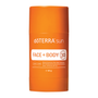 A 50g orange deTERRA sun Face + Body SPF 30 mineral sunscreen stick, shown in its cylindrical cardboard container against a plain white background.