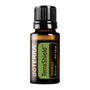 A 15 ml amber glass bottle of doTERRA TerraShield Outdoor Blend essential oil with a black ribbed cap and a green and brown label, shown on a plain white background.
