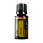 A 15 ml bottle of döTERRA Thyme (Thymus vulgaris) essential oil. The amber glass bottle has a black ribbed cap and a yellow and black label with the döTERRA brand name and 'Thyme' written on it, set against a plain white background.